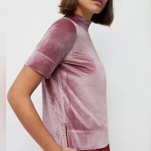 Anthropologie Krisha Velvet Mock Neck Top Dusty Rose, M